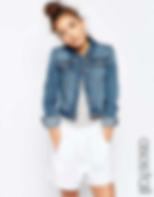 TALL Denim Shrunken Jacket in Mid Blue Wash - Image 2